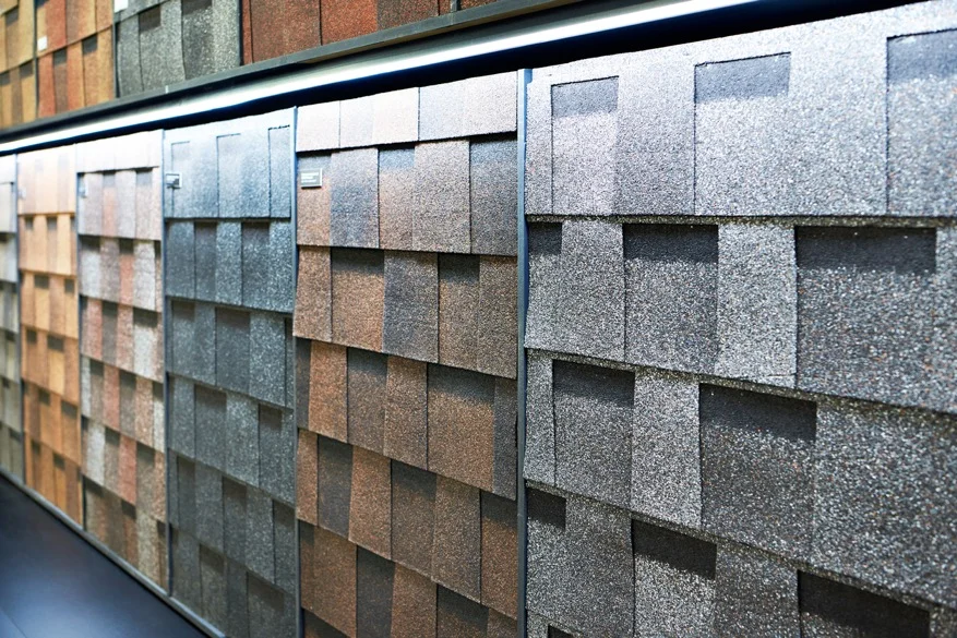roofing materials laid out for browsing with different colors and styles