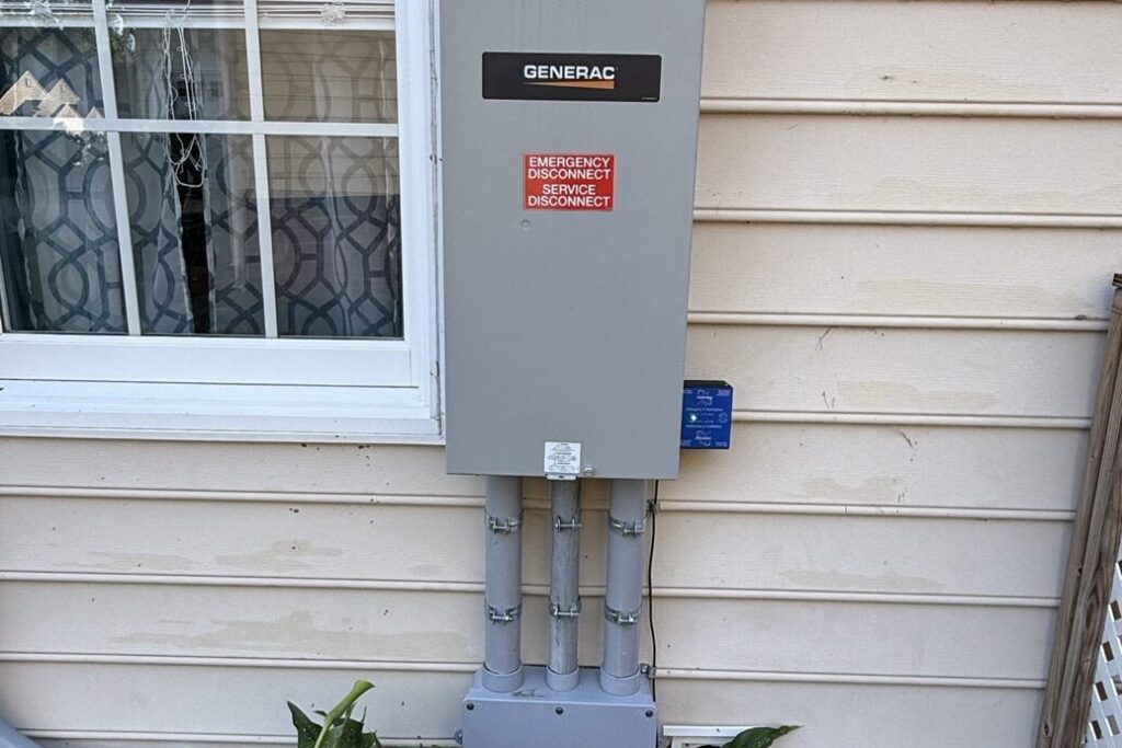 Generac automatic transfer switch installed on a home exterior